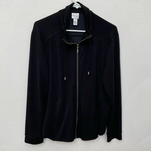 Weekends By Chico's Black Full Zip Workout Jacket Size 2 US L/12 Casual Pockets